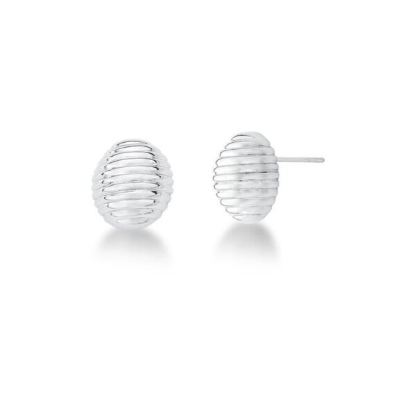 Brinco Oval Abaulado Texturizado Ródio Branco