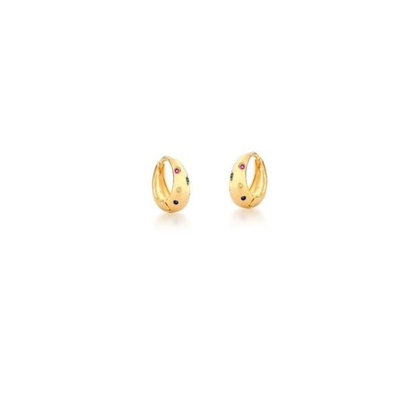 Argola Cravejada Com Zircônias Colorida Banho Ouro 18k
