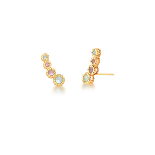 Brinco Cristais Redondos Coloridos Banho Ouro 18k