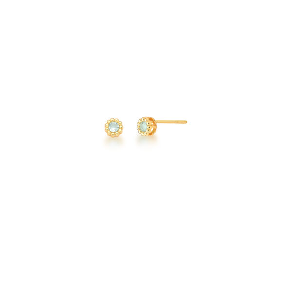 Brinco Flor Cristal Água Marinha Banho Ouro 18k
