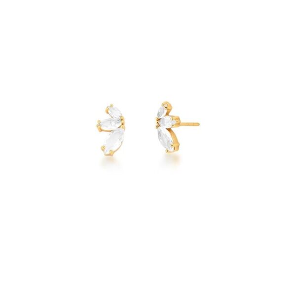 Brinco Três Cristais Navetes Banhado A Ouro 18k