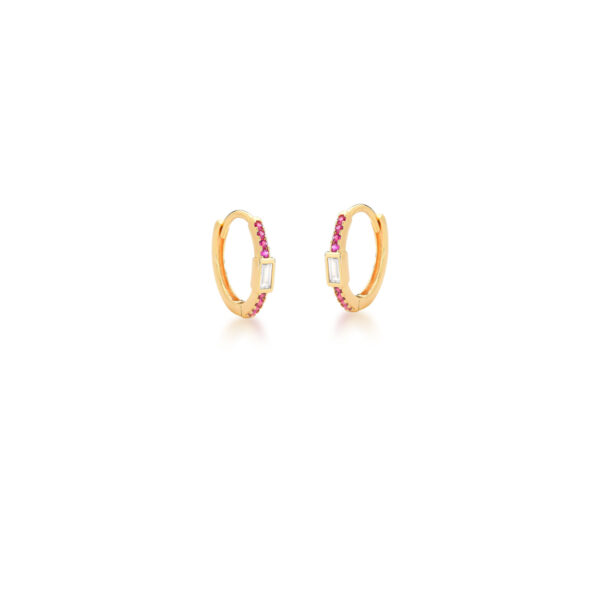 Argola Crav Zircônias Rosas e Cristal Banho Ouro 18k