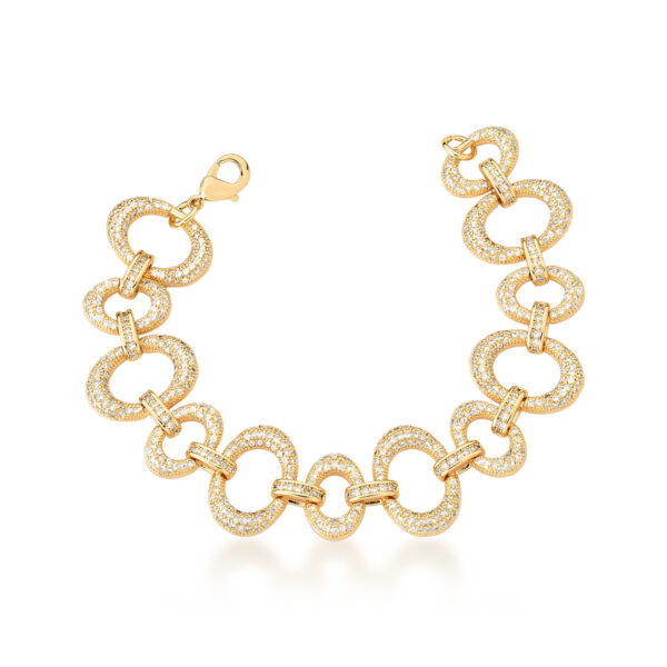 Pulseira Elos Ovais Cravejados De Zircônia Banhada A Ouro 18k
