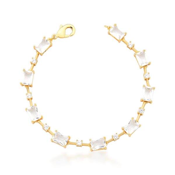 Pulseira Com Cristais Retangulares Banhada a Ouro 18k