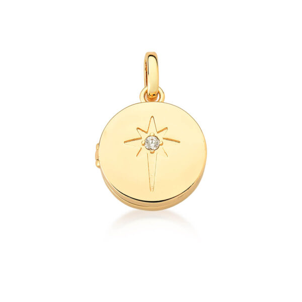 Pingente Relicário Estrela Com Cristal Redondo Banho Ouro 18k