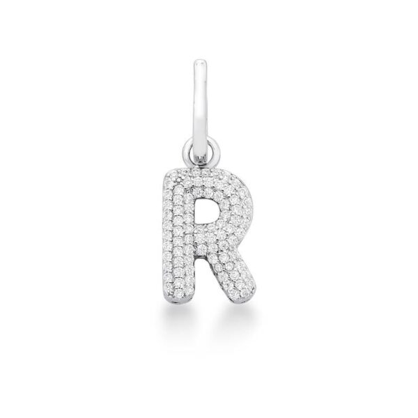 Pingente Letra "R" Cravejado Banho Ródio Branco
