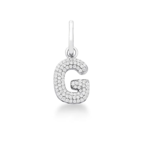 Pingente Letra "G" Cravejado Banho Ródio Branco