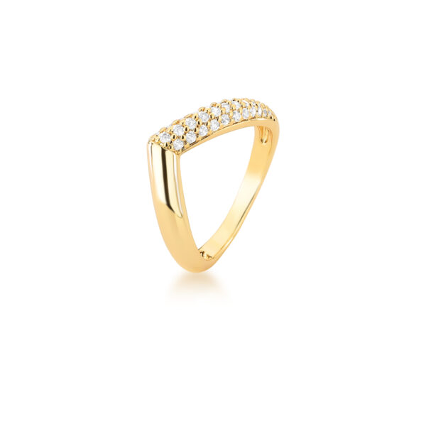 Anel Curvo 3 Linhas Cravejadas Lateral Banho Ouro 18k