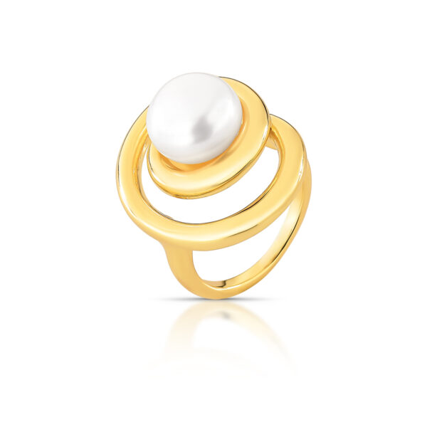 Anel Orgânico Com Pérola Shell Banho Ouro 18k