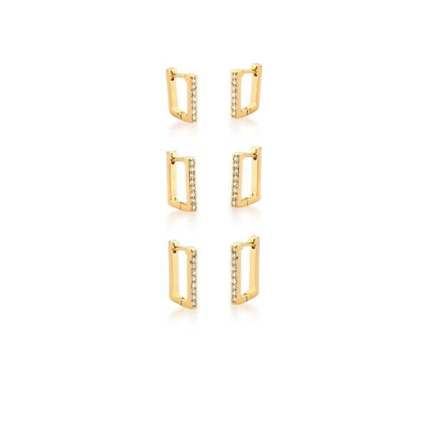 Kit De Argolas Retangulares Com Frente Cravejada Banho Ouro 18k