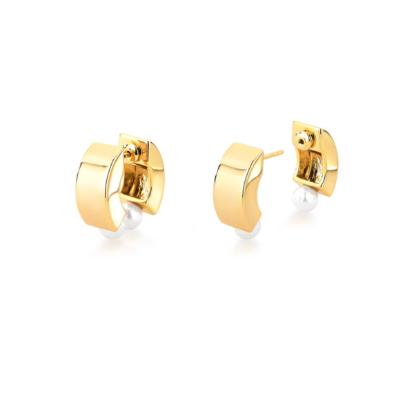 Brinco Ear Jacket Com Pérolas Shell Banho Ouro 18k
