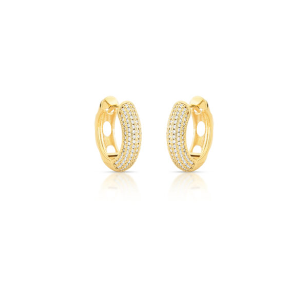 Argola 6 Colunas Cravejadas e Verso Vazado Banho Ouro 18k
