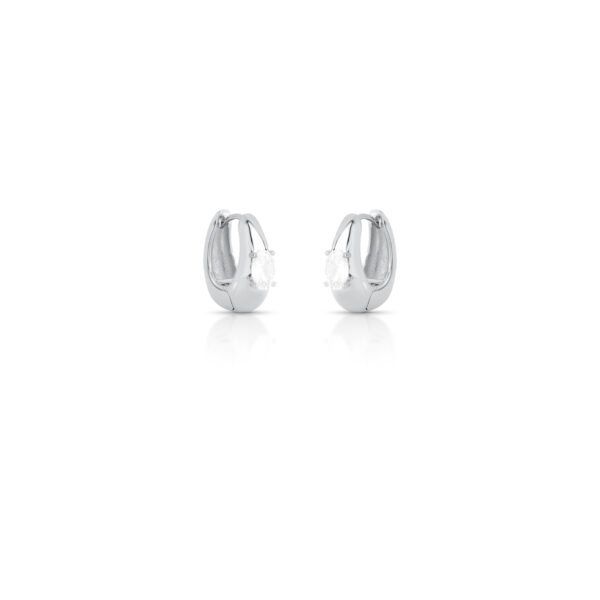 Argola Oval Com Cristal Banho Ródio Branco