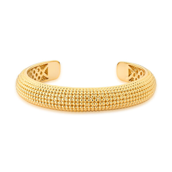 Bracelete Curvo Vazado Verso Trabalhado Em Esferas 12mm Banho Ouro 18k