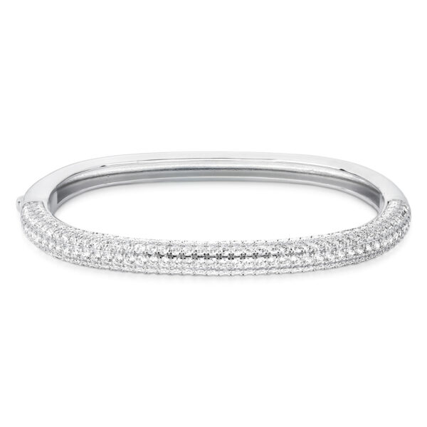 Bracelete Abaulado Cravejado com Zircônias Fecho Click Banho Ródio Branco