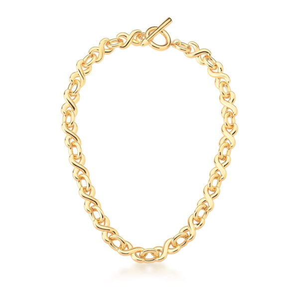 Colar Com Elos E Símbolo Infinito Lisos Banho Ouro 18k