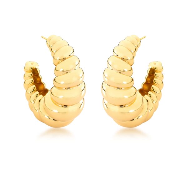 Meia Argola Curva Trabalhada Banho Ouro 18k
