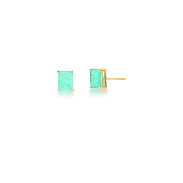 Brinco Pedra Fusion Turmalina Retangular 8x10mm Banho Ouro 18k