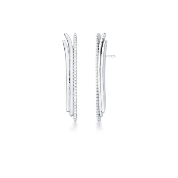 Brinco 3 Colunas Longo Crav Zircônia Banho Ródio Branco