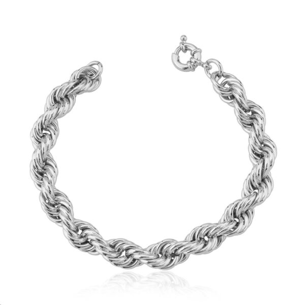 Pulseira Cordão Baiano Lisa 10mm Banho Ródio Branco