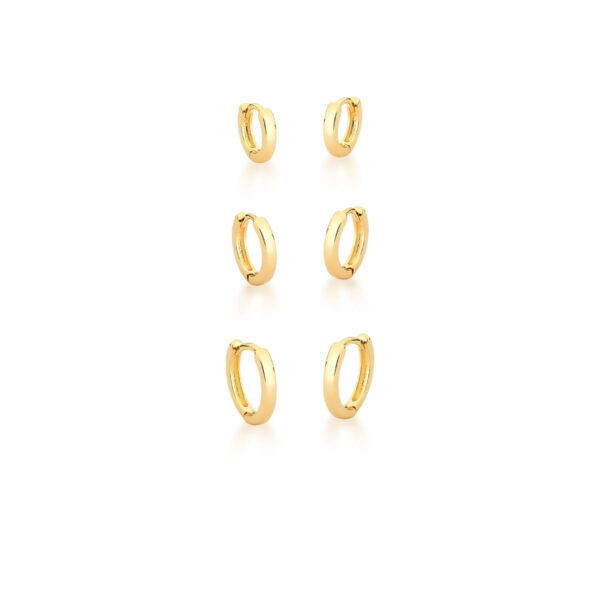 Trio De Argolas Liso Redondo Banho Ouro 18k