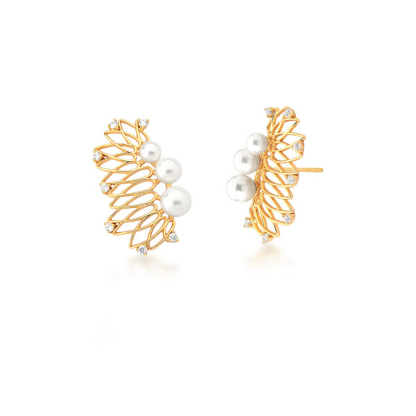 Brinco Flor Zircônias E Pérolas Banho Ouro 18k