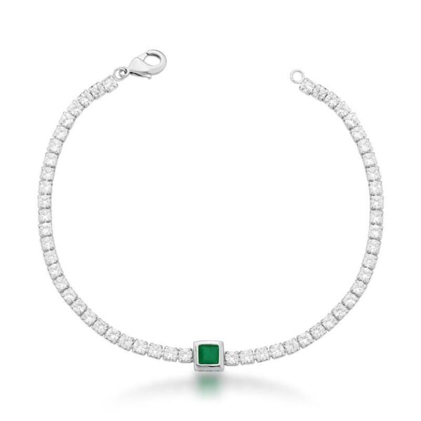 Pulseira Riviera Cristal Quadrado Esmeralda Banho Ródio Branco