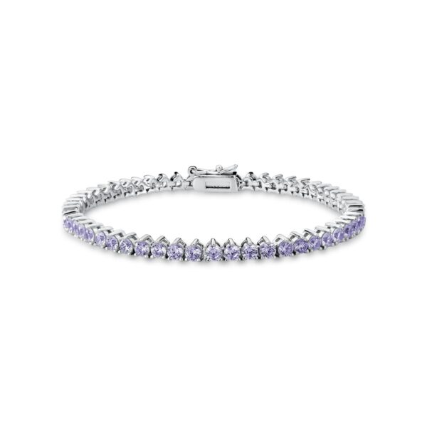 Pulseira Riviera Cristal Redondo Roxo Banho Ródio Branco