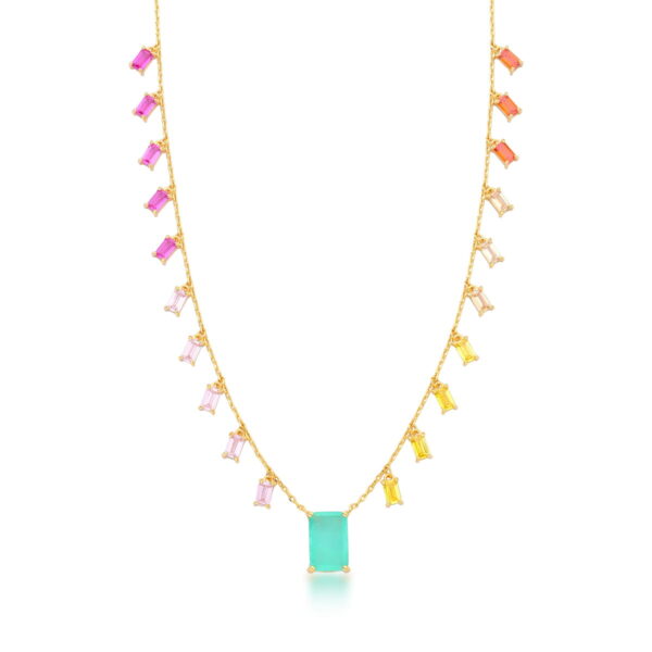 Choker Pingente Cristal Turmalina E Coloridos Banho Ouro 18k