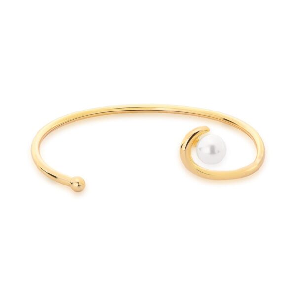 Bracelete Maleável Curvo Com Pérola Banho Ouro 18k