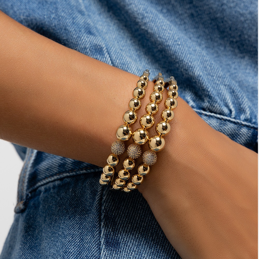 Bracelete Frente Bola Cravejado Zircônia Banho Ouro 18k