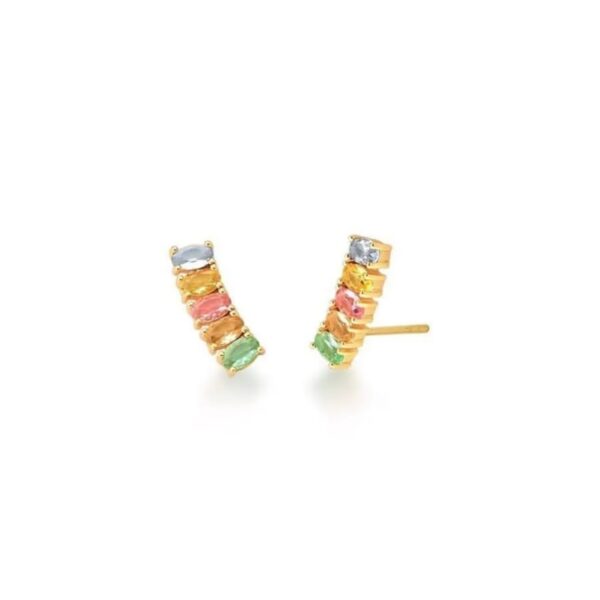 Ear Cuff Pedra Multicolor Oval Banho Ouro 18k