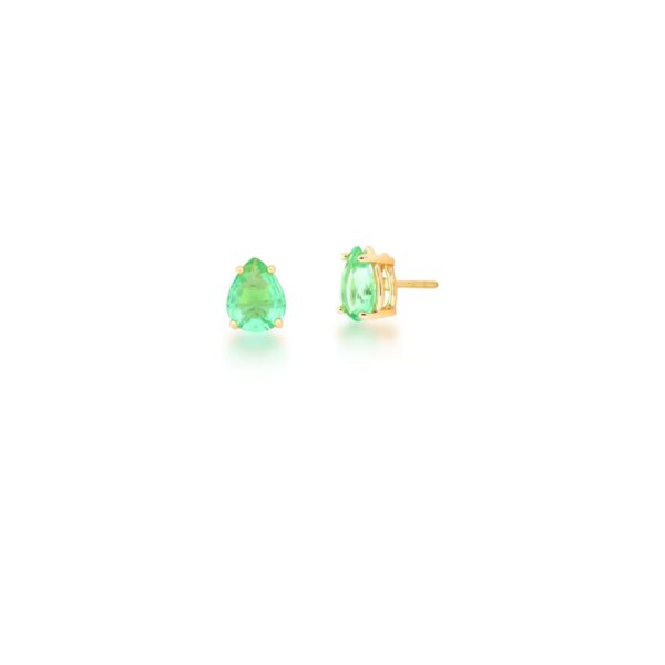 Brinco Com Cristal Verde Em Gota Banhado A Ouro 18k