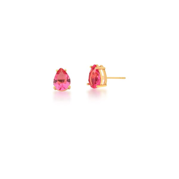 Brinco Com Cristal Rosa Em Gota Banhado A Ouro 18k