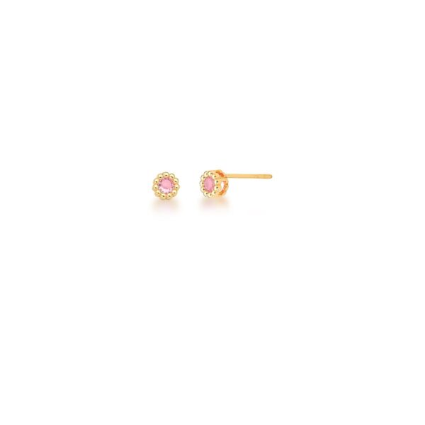 Brinco Flor Cristal Rosa Banho Ouro 18k