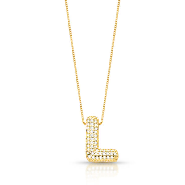 Corrente C/ Ping Letra L Cravejado Zircônia Banho Ouro 18k