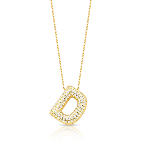 Corrente C/ Ping Letra D Cravejado Zircônia Banho Ouro 18k
