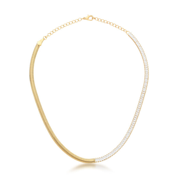 Choker Laminada E Zircônias Baguetes Banhada A Ouro 18k