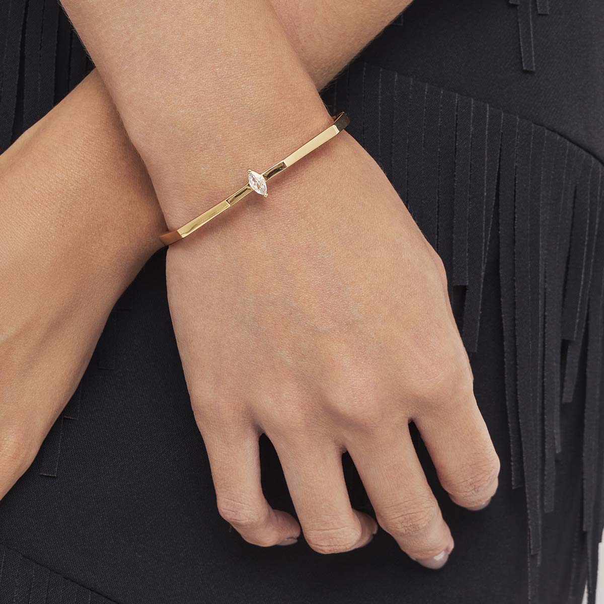 Bracelete Geométrico Com Cristal Navete Banho Ouro 18k