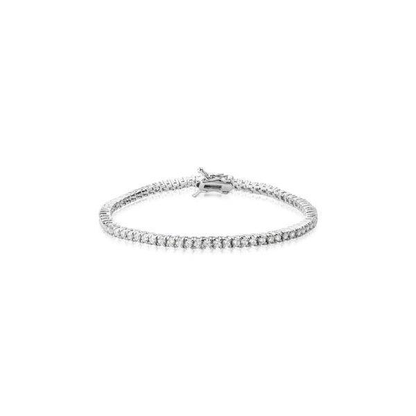 Pulseira Riviera Maleável Cristal Redondo Banho Ródio Branco