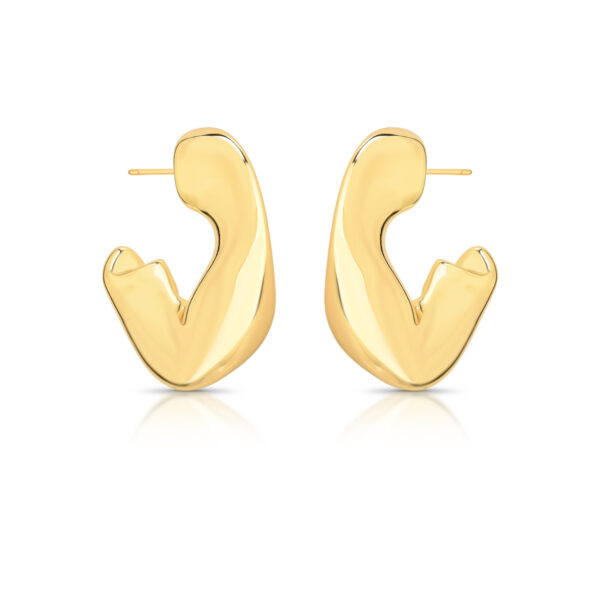 Meia Argola Curva Orgânica Banho Ouro 18k