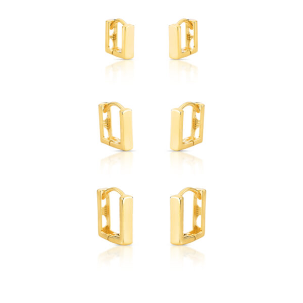 Trio De Argolas Quadradas Lisas Banho Ouro 18k