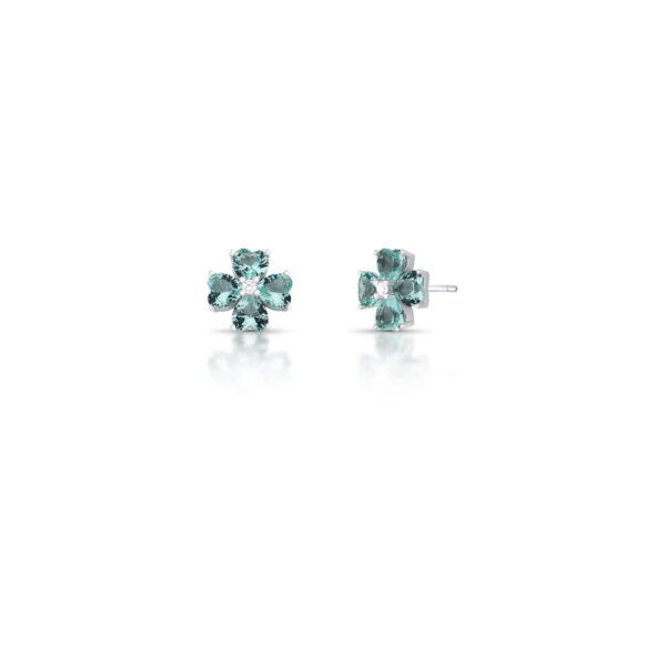 Brinco De Flor Com Cristais De Coração Verde Claro Em Prata Rodinada 11X11