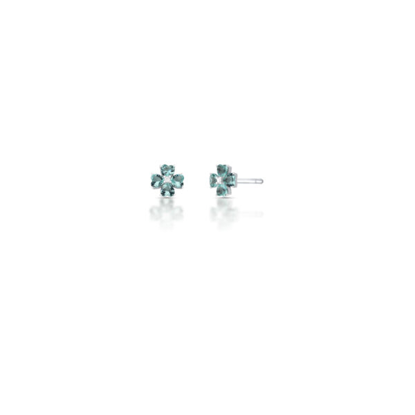 Brinco De Flor Com Cristais De Coração Verde Claro Em Prata Rodinada 7X7