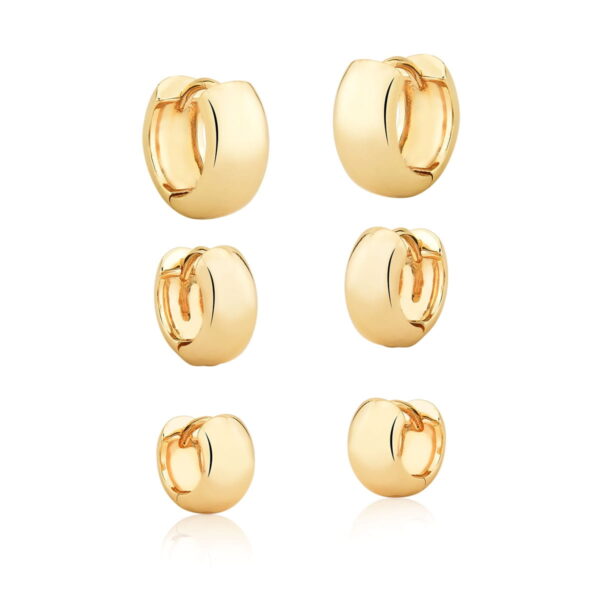 Trio Argolas Redondas Abauladas Banho Ouro 18k