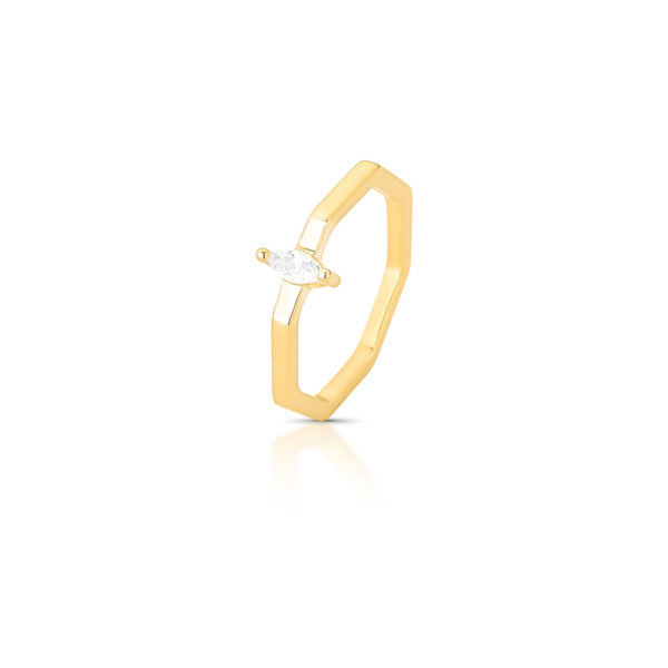 Anel Curvo Com Cristal Navete Banho Ouro 18k