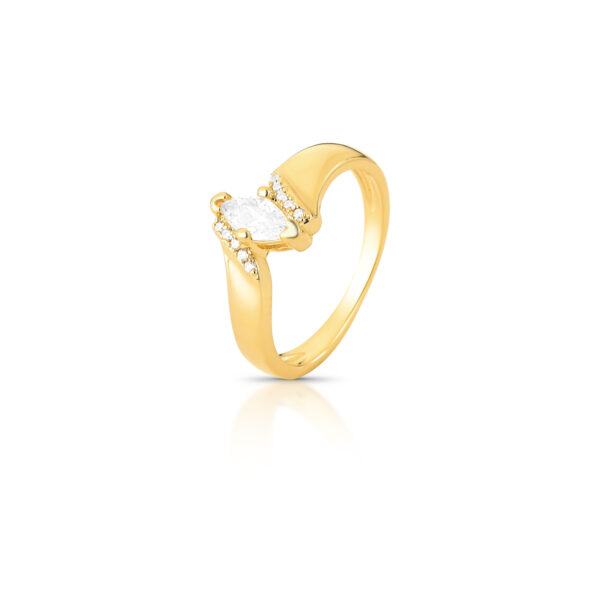 Anel Curvo Com Cristal Navete Cravejado Com Zircônias Banho Ouro 18k