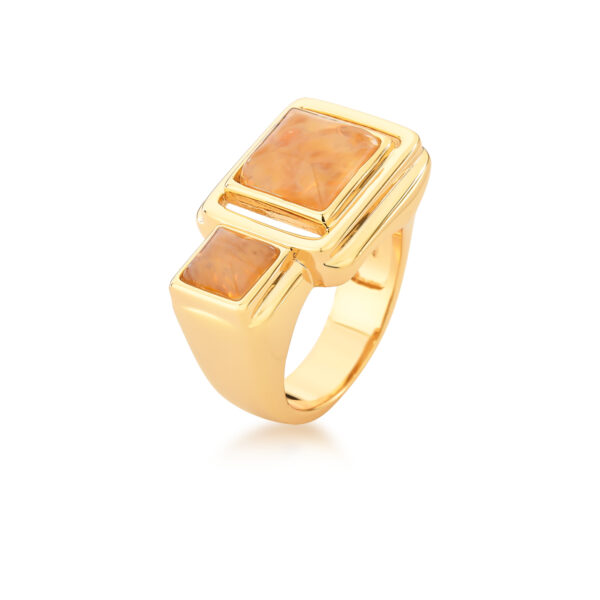 Anel Com Formas Quadradas E Retangulares Banho Ouro 18k