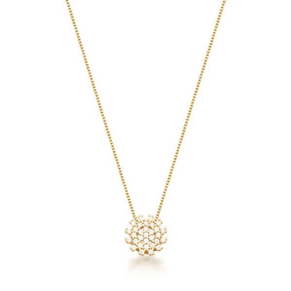 Colar Com Pingente De Flor Cravejado Banhado A Ouro 18k