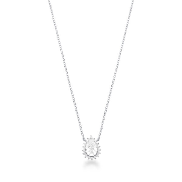 Colar Com Cristal De Gota E Zircônias Em Prata